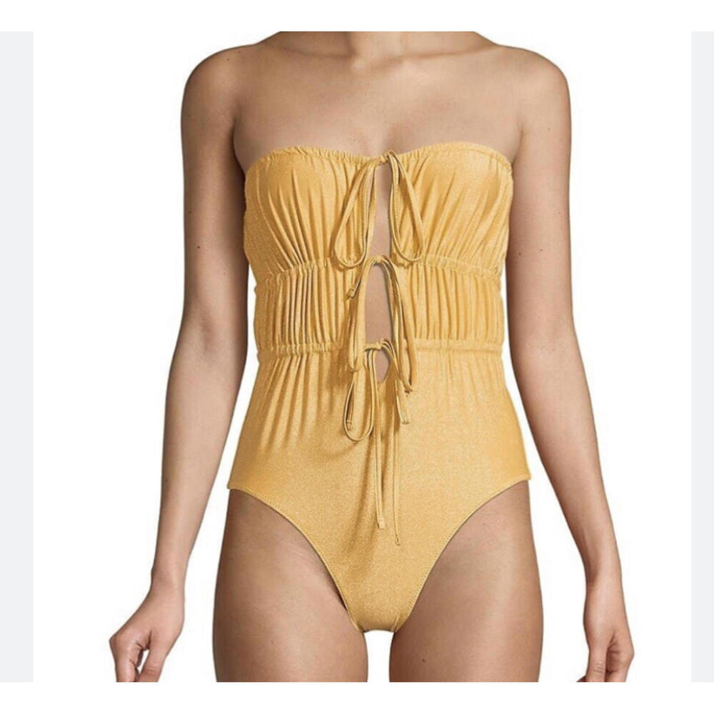 SOLID & STRIPED gold Paula strapless one piece swimsuit sz XS